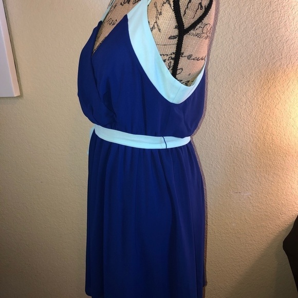 Tea & Cup Dress Blue Two Tone Dress Spaghetti Straps Gathered Waist Size Large - Picture 6 of 9